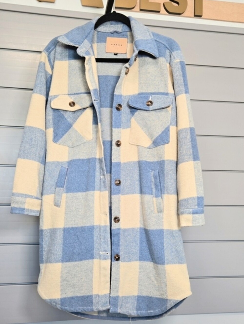Blank NYC Light Blue & Cream Plaid Shacket
